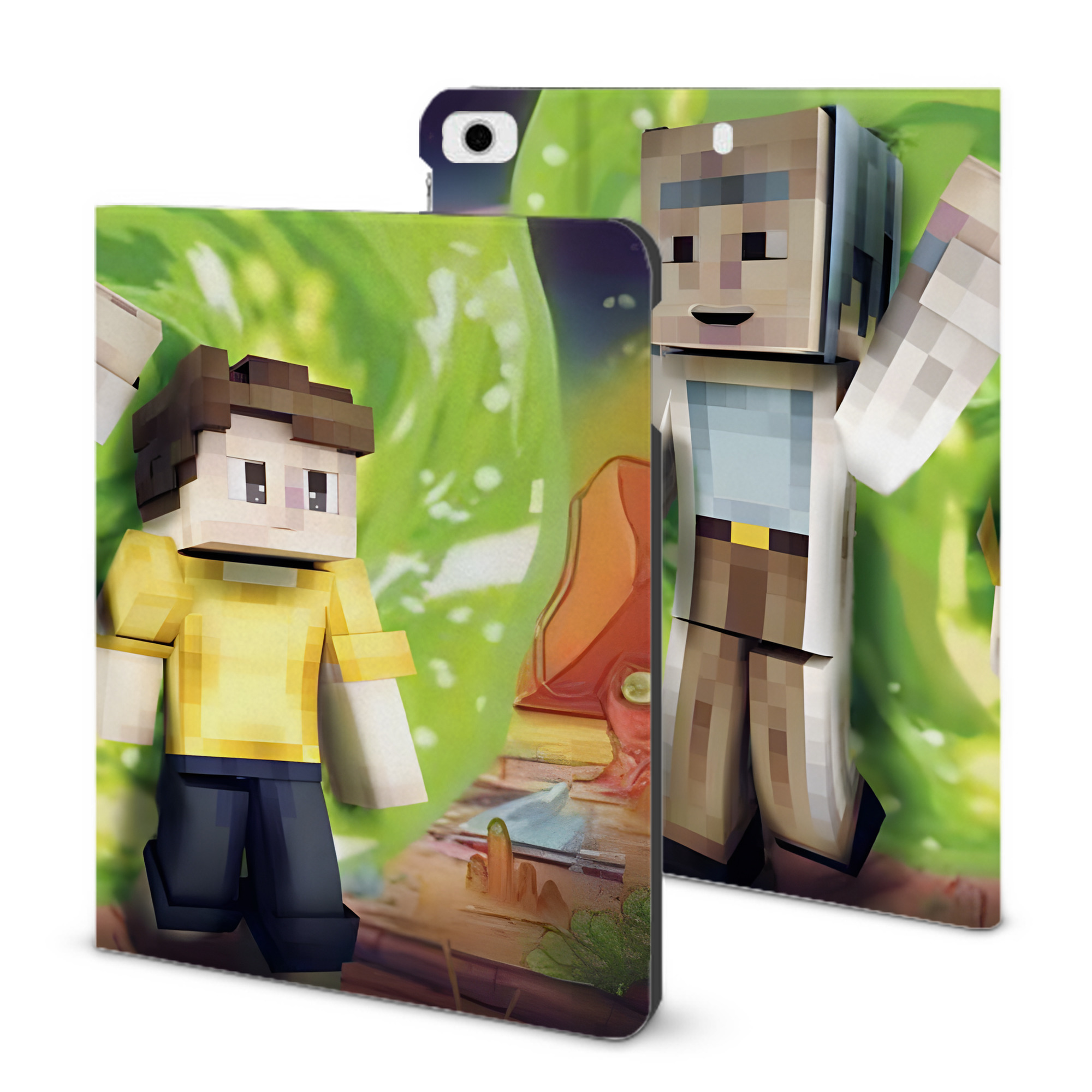 （画像用） マインクラフト ブロックの世界 Minecraft MC Block world IPad ケース ブック型 PUレザー TPU 耐衝撃 軽量 薄型 ペン収納なし 全面保護 IPad 各モデル対応